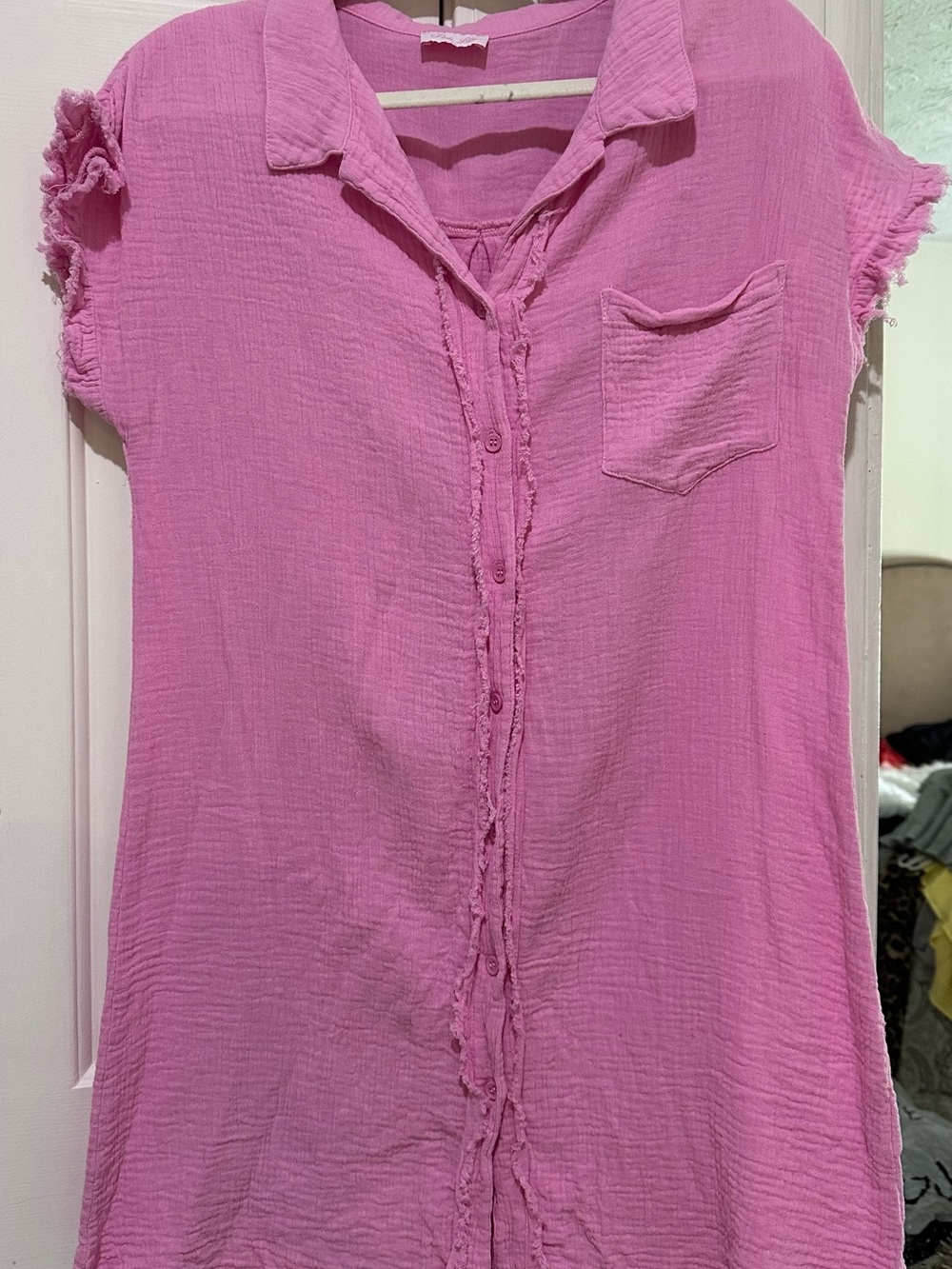 Pink Lily Pink Short-Sleeve Button-Front Tunic with Chest Pocket